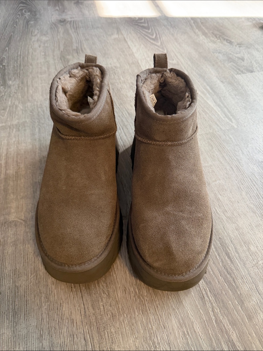 UGG Taupe gray brown Chunky Heel Ankle Boots platforms - Picture 2 of 4